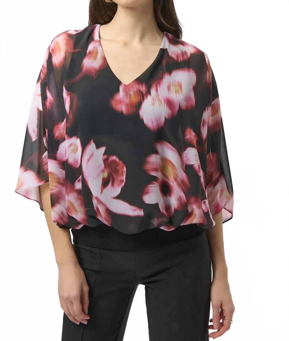 NEW JOSEPH RIBKOFF floral print boxy top in black/multi